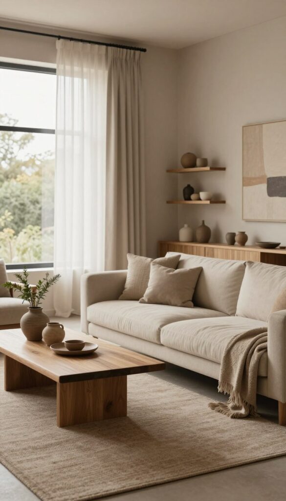 Earthy neutral tones in a minimalist living room