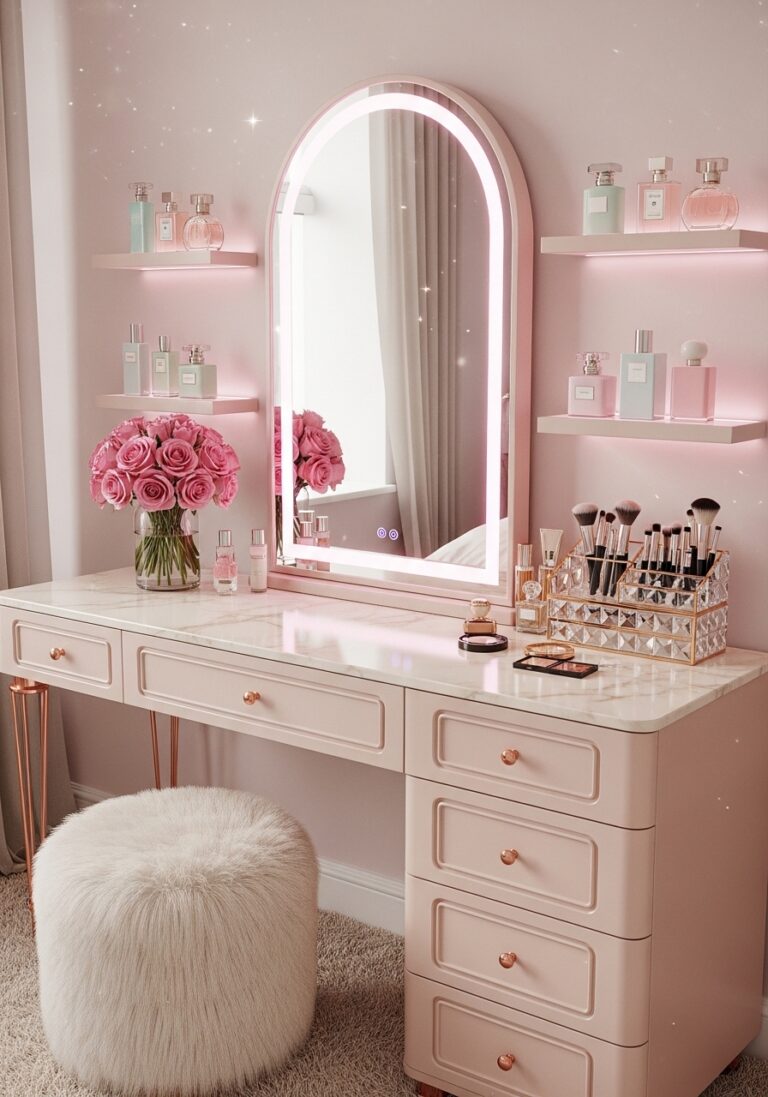 5 Luxury White Vanity Set | Marble Dressing Table with LED Mirror