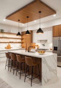 5 Elegant Modern Kitchen with Marble Island and Wood Details