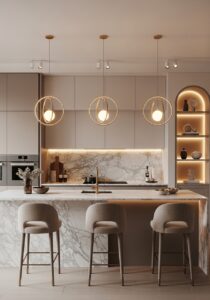 8 Luxury Neutral Kitchen with Marble Island & Gold Accents