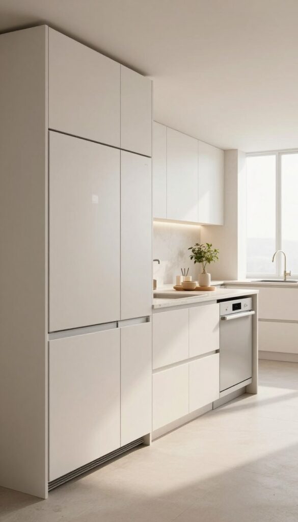 Minimalist cabinetry and integrated appliances