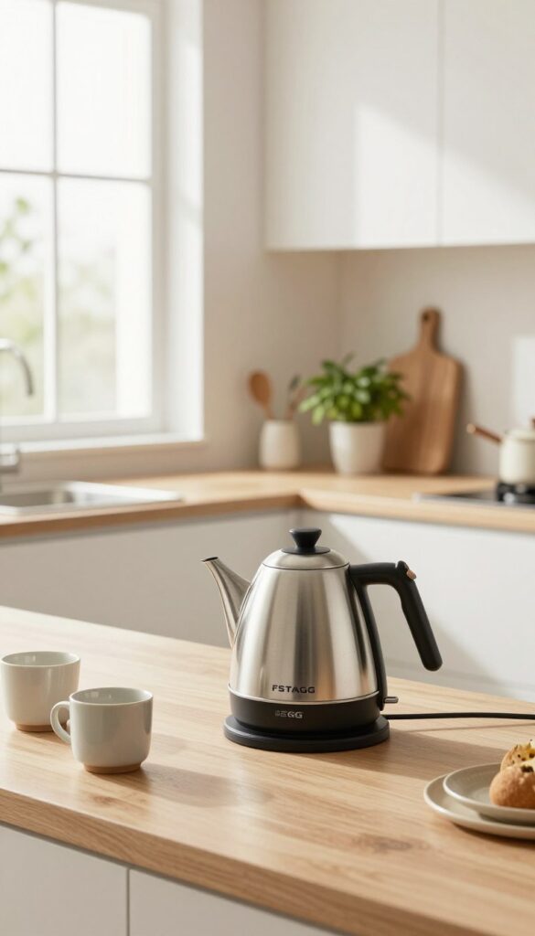 Minimalist kitchen design featuring the Fellow Stagg EKG