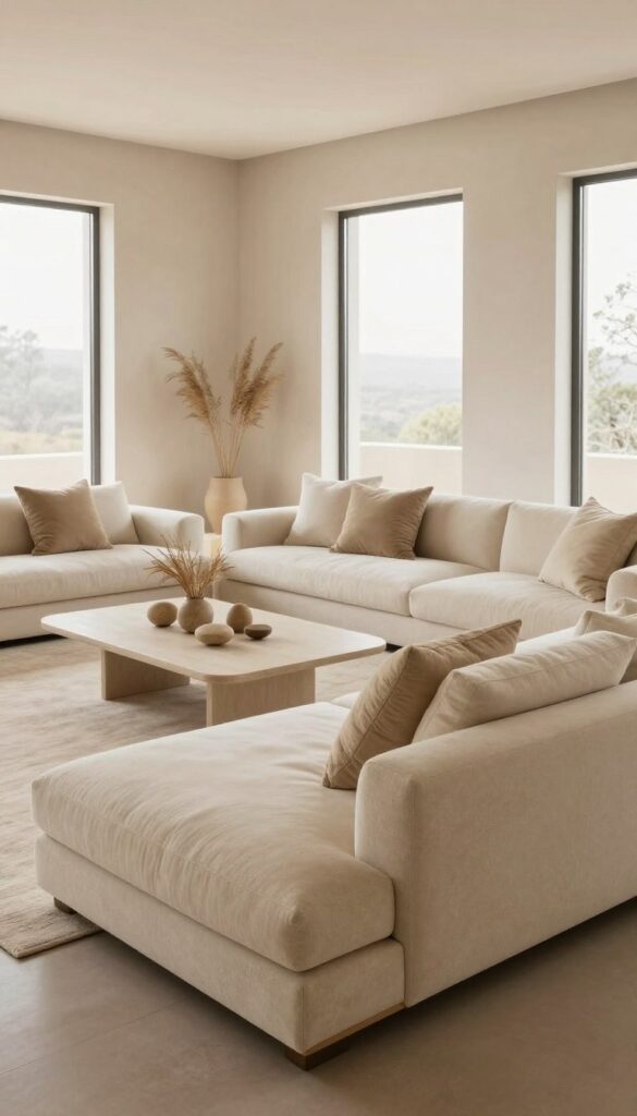 Monochromatic color palette in a luxury living room
