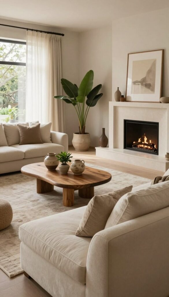 Quiet luxury living room in earthy neutral tones