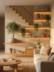 5 Organic Modern Plant Wall Shelves With Warm Walnut & Earthy Green Accents